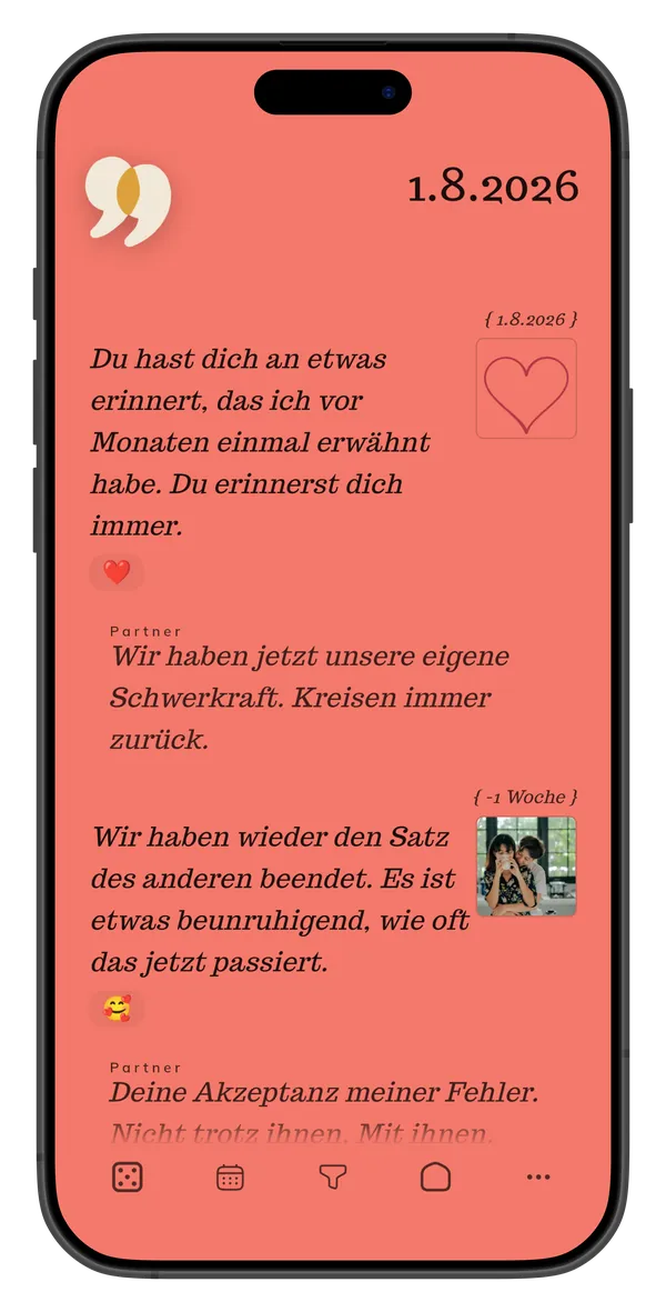 Paar-Tagebuch mit Emoji-Reaktionen auf tägliche Einträge, Sharing Me 2.1